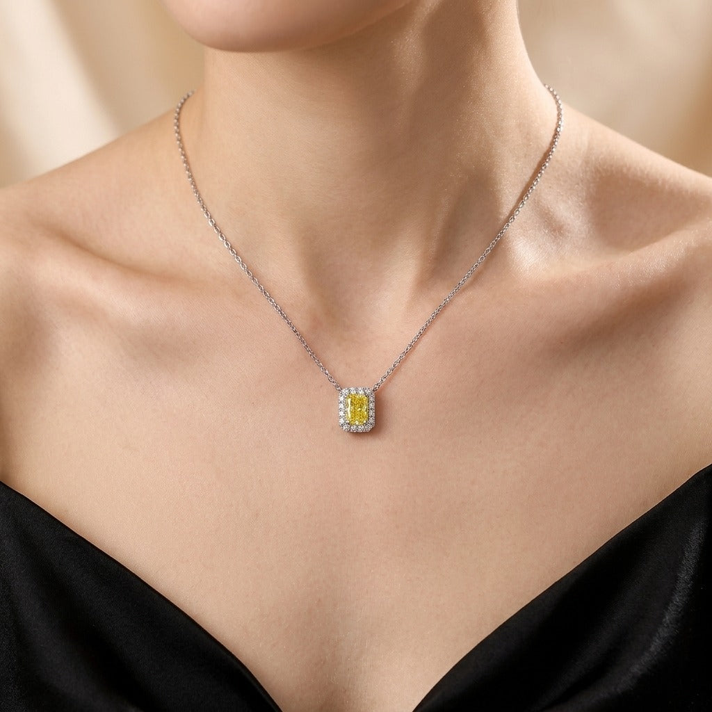 0.793ct Fancy Yellow Radiant Cut Lab Grown Diamond Necklace – 9K White Gold