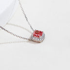 0.727ct Fancy Red Cushion Cut Lab Grown Diamond Necklace – 9K White Gold with Diamond Halo