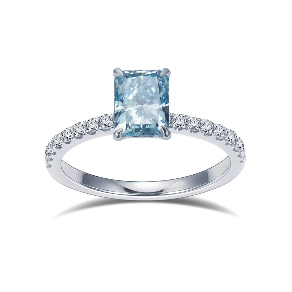 Radiant Aquamarine and Diamond Halo Solitaire Ring 18K White Gold 1.5 ct