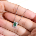 0.669ct Fancy Green Radiant Cut Lab Grown Diamond Necklace – 9K White Gold with Diamond Halo