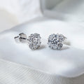 0.5ctw Round & Baguette Mosaic Halo Stud Earrings in 9K White Gold
