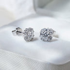 0.5ctw Round & Baguette Mosaic Halo Stud Earrings in 9K White Gold