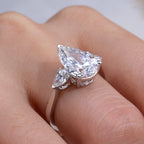 2ct Pear Lab-Grown Diamond Three-Stone Ring in 18K White Gold US 5.5