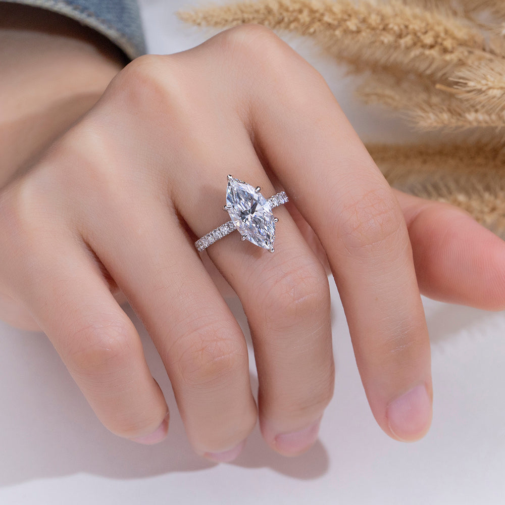 3ct Marquise Lab-Grown Diamond Pavé Ring in 18K White Gold US 6