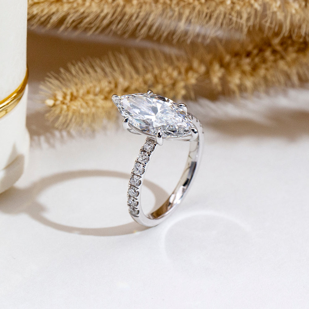 3ct Marquise Lab-Grown Diamond Pavé Ring in 18K White Gold US 6