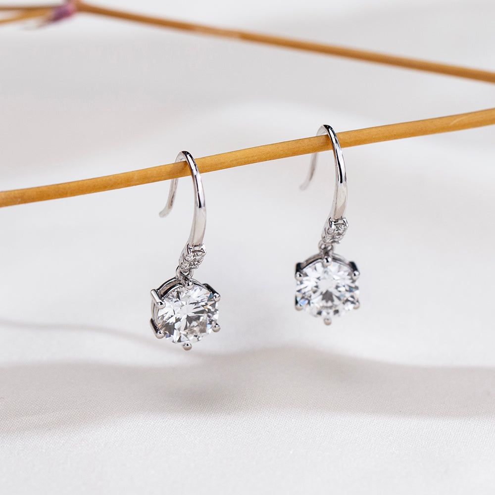 Classic 1ct Round Lab-Grown Diamond Drop Earrings in 9K White Gold