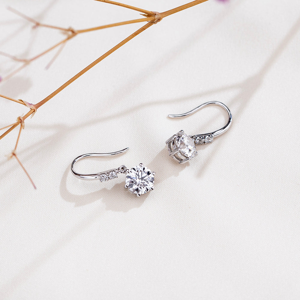 Classic 1ct Round Lab-Grown Diamond Drop Earrings in 9K White Gold