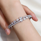 Multi-Shape Pear & Round Diamond Open Cuff Bangle in 9K White Gold