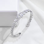 Multi-Shape Pear & Round Diamond Open Cuff Bangle in 9K White Gold