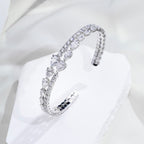 Multi-Shape Pear & Round Diamond Open Cuff Bangle in 9K White Gold