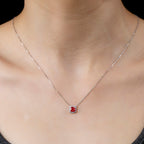 0.727ct Fancy Red Cushion Cut Lab Grown Diamond Necklace – 9K White Gold with Diamond Halo