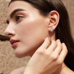 Modern 6.5mm Round Lab-Grown Diamond Arch Stud Earrings in 9K Gold