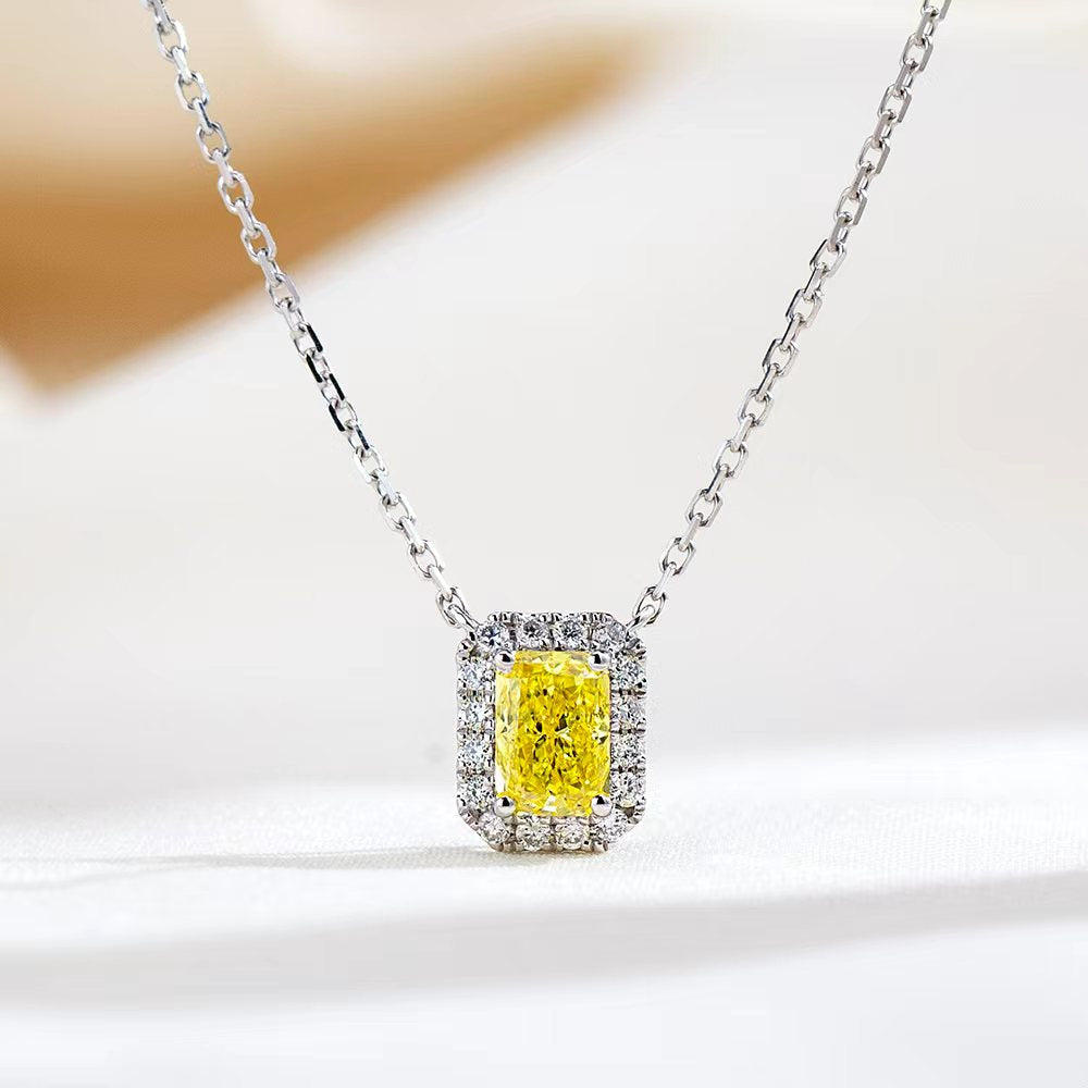 0.793ct Fancy Yellow Radiant Cut Lab Grown Diamond Necklace – 9K White Gold