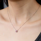 0.622ct Round Lab Ruby Diamond Halo Necklace – 9K White Gold