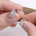 9K White Gold Lab-Grown Diamond Pear Cut Stud Earrings | Open Teardrop Diamond Halo Earrings for Women