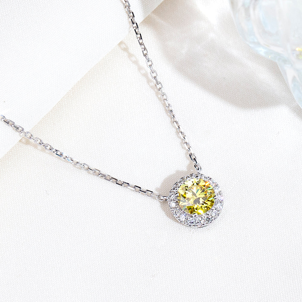 0.442ct Fancy Yellow Round Cut Lab Grown Diamond Necklace – 9K White Gold