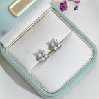 9K White Gold Lab-Grown Diamond Clover Stud Earrings | Four-Stone Flower Cluster Diamond Earrings