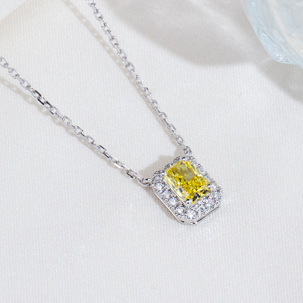 0.793ct Fancy Yellow Radiant Cut Lab Grown Diamond Necklace – 9K White Gold