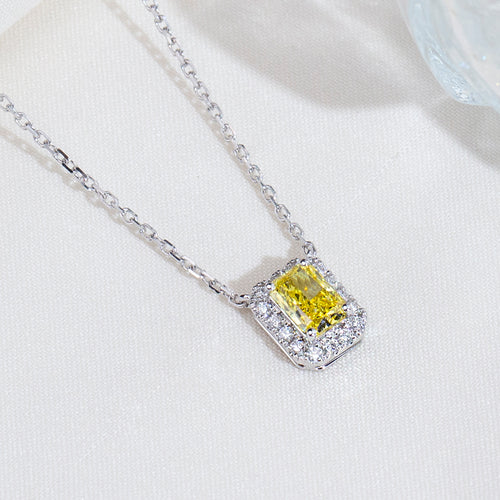 0.793ct Fancy Yellow Radiant Cut Lab Grown Diamond Necklace – 9K White Gold