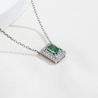 0.669ct Fancy Green Radiant Cut Lab Grown Diamond Necklace – 9K White Gold with Diamond Halo