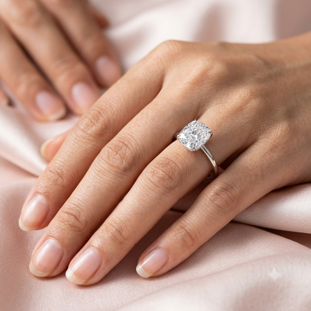 Cushion-Cut Solitaire Engagement Ring in White Gold 18K White Gold 1.5 ct