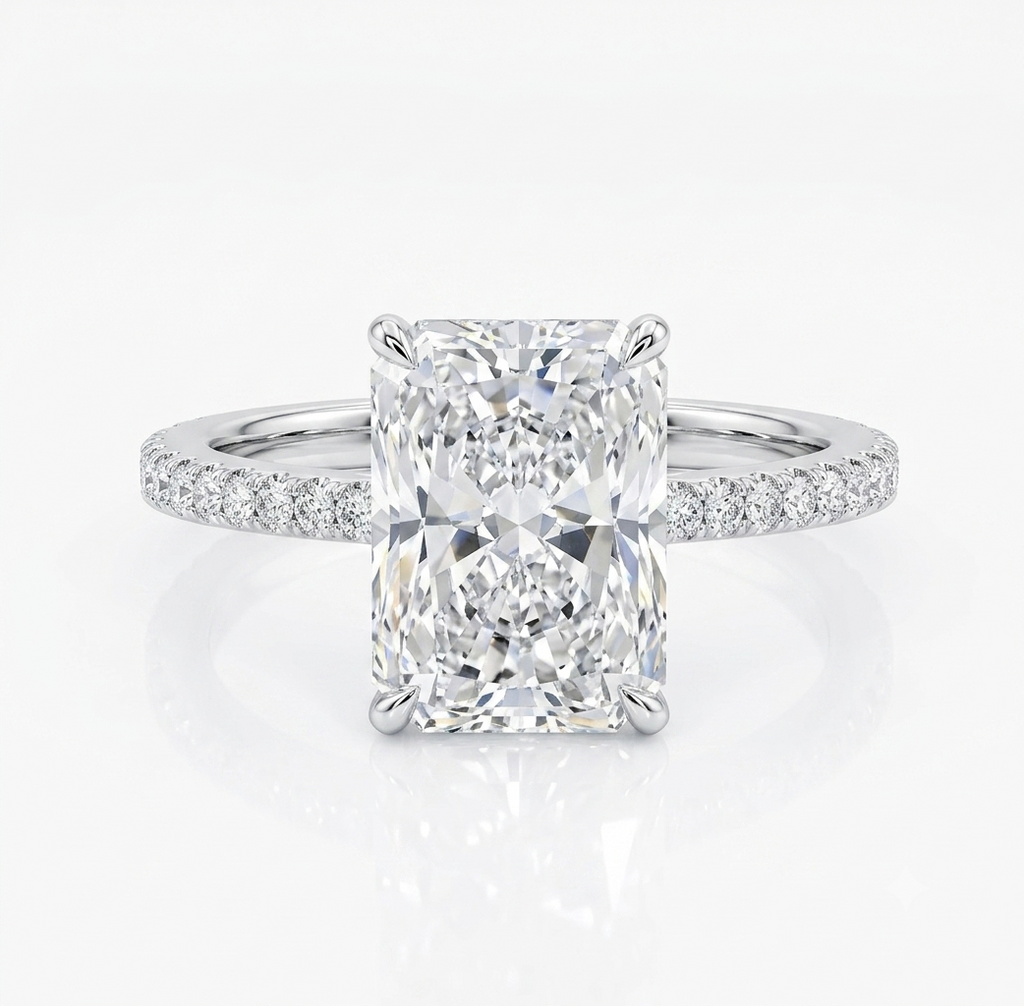 The Radiant Cut Statement Ring – 3ct Lab Diamond with Micro-Pave Silver Band