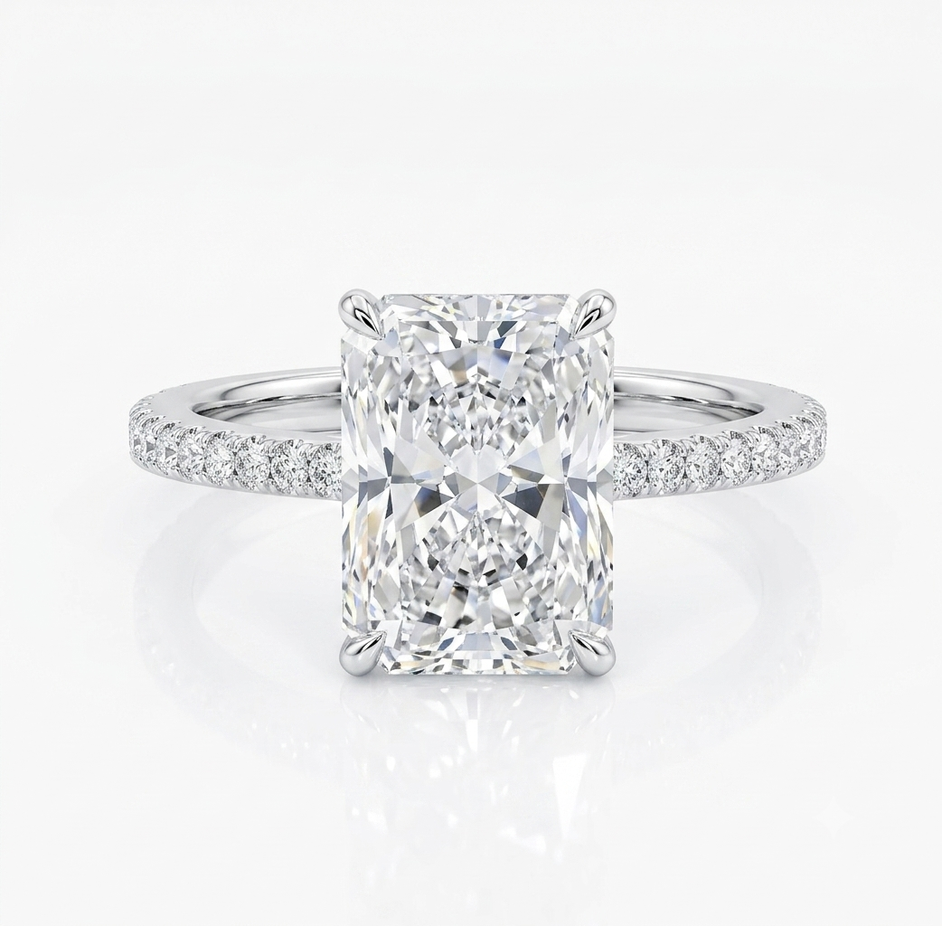 The Radiant Cut Statement Ring – 3ct Lab Diamond with Micro-Pave Silver Band