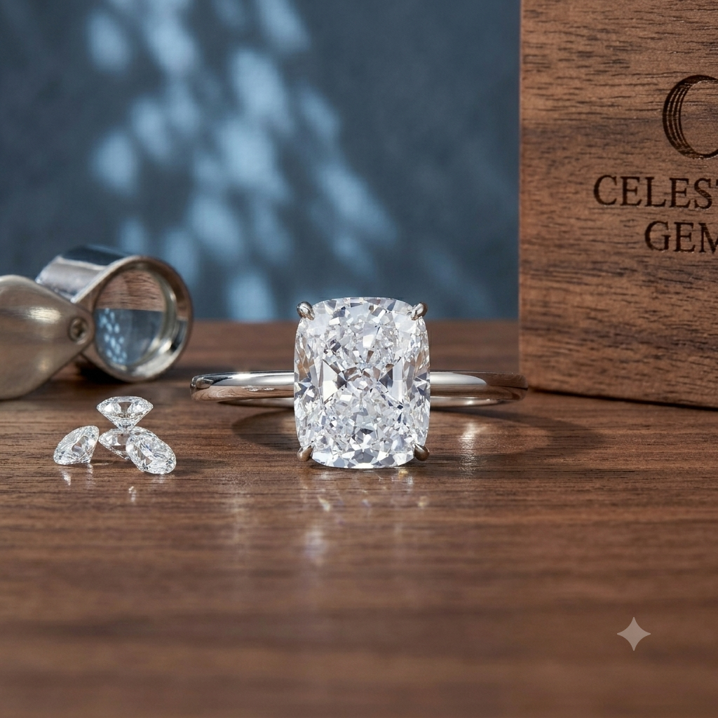 Cushion-Cut Solitaire Engagement Ring in White Gold 18K White Gold 1.5 ct