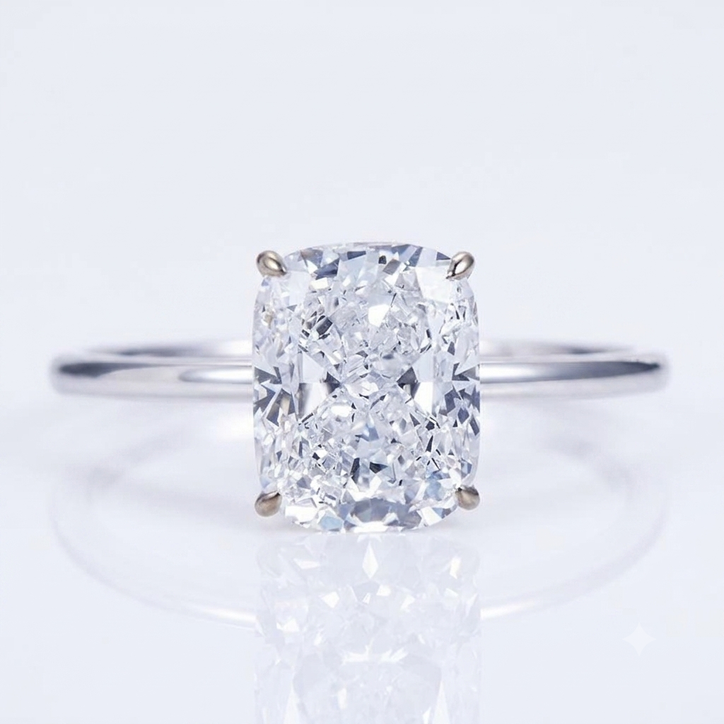 Cushion-Cut Solitaire Engagement Ring in White Gold 18K White Gold 1.5 ct