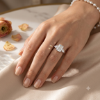 18K Wihite Gold Radiant & Trillion-Cut Three-Stone Diamond Engagement Ring