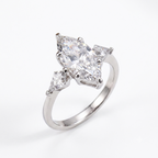 Elegant Marquise & Trillion Cut Three-Stone Diamond Ring 18K White Gold 1ct