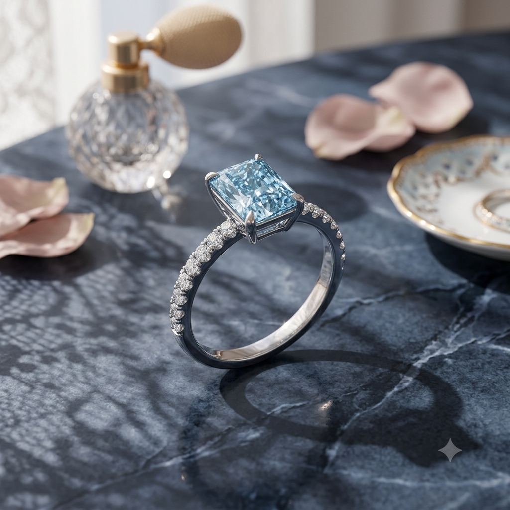 Radiant Aquamarine and Diamond Halo Solitaire Ring 18K White Gold 1.5 ct