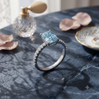 Radiant Aquamarine and Diamond Halo Solitaire Ring 18K White Gold 1.5 ct