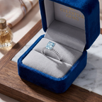 Radiant Aquamarine and Diamond Halo Solitaire Ring 18K White Gold 1.5 ct