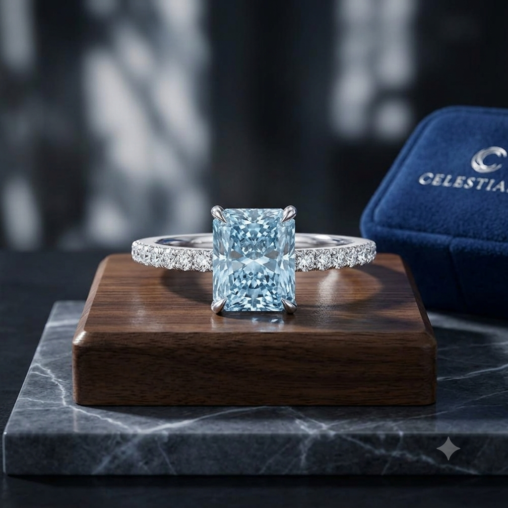 Radiant Aquamarine and Diamond Halo Solitaire Ring 18K White Gold 1.5 ct