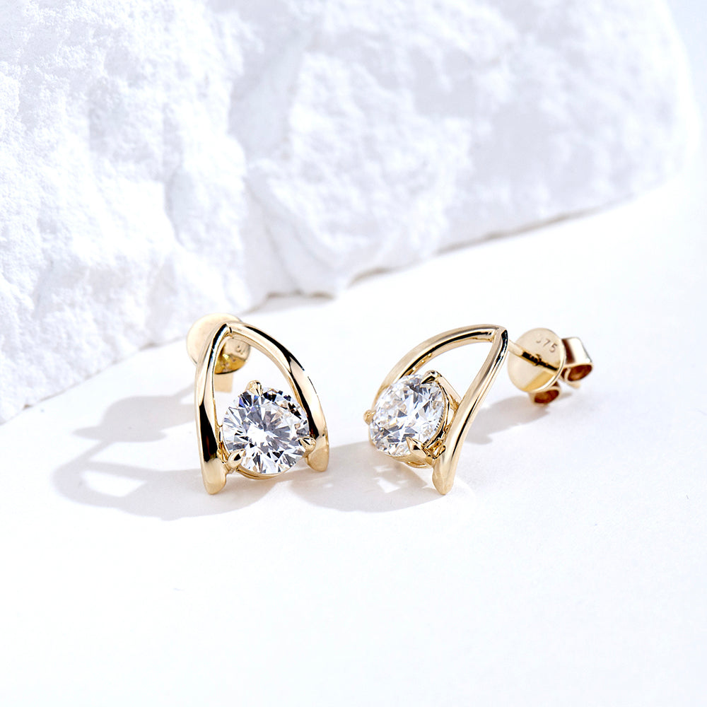 Modern 6.5mm Round Lab-Grown Diamond Arch Stud Earrings in 9K Gold