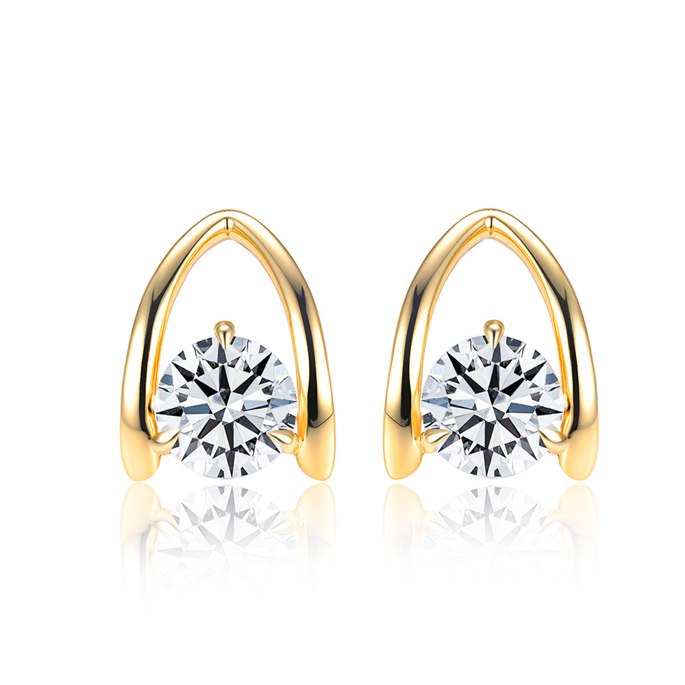 Modern 6.5mm Round Lab-Grown Diamond Arch Stud Earrings in 9K Gold