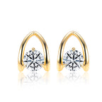 Modern 6.5mm Round Lab-Grown Diamond Arch Stud Earrings in 9K Gold
