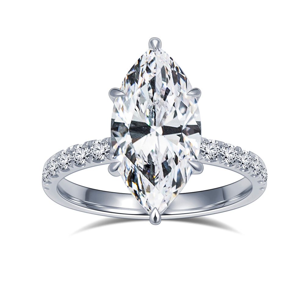 3ct Marquise Lab-Grown Diamond Pavé Ring in 18K White Gold US 6