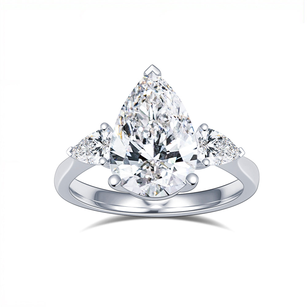 2ct Pear Lab-Grown Diamond Three-Stone Ring in 18K White Gold US 5.5