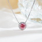 0.622ct Round Lab Ruby Diamond Halo Necklace – 9K White Gold