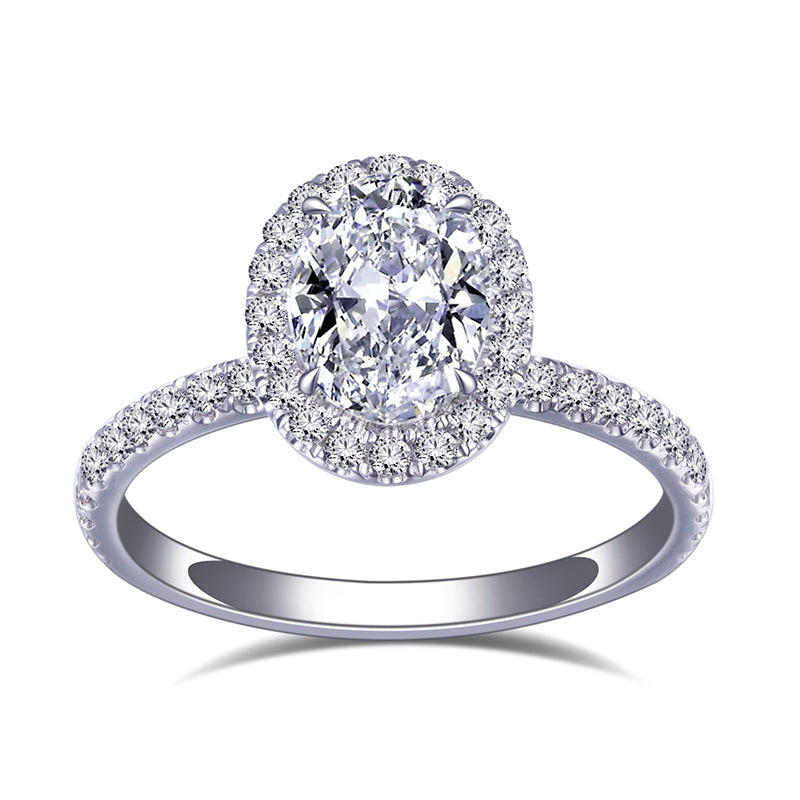 18K White Gold Oval Cut Diamond Halo Engagement Ring