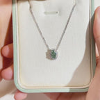 0.823ct Fancy Green Radiant Cut Lab Grown Diamond Necklace – 9K White Gold with Diamond Halo