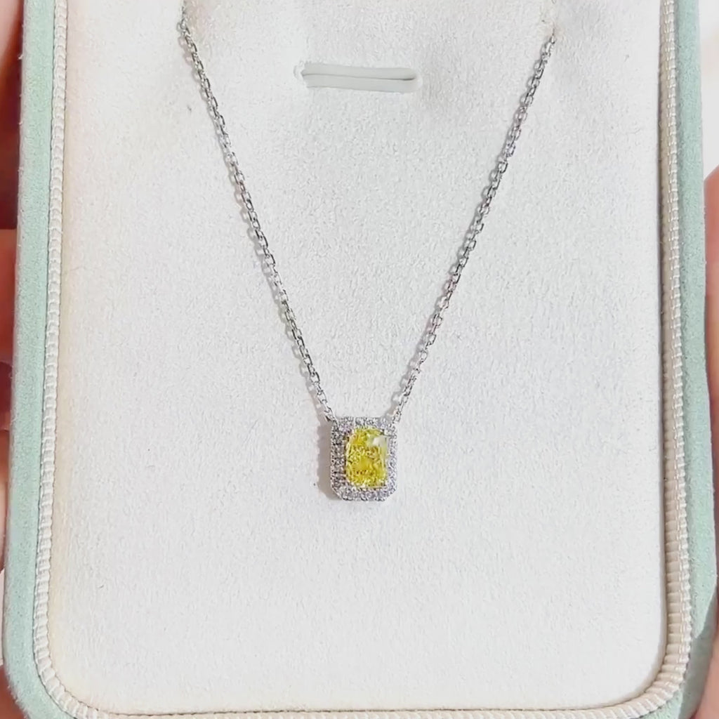0.793ct Fancy Yellow Radiant Cut Lab Grown Diamond Necklace – 9K White Gold