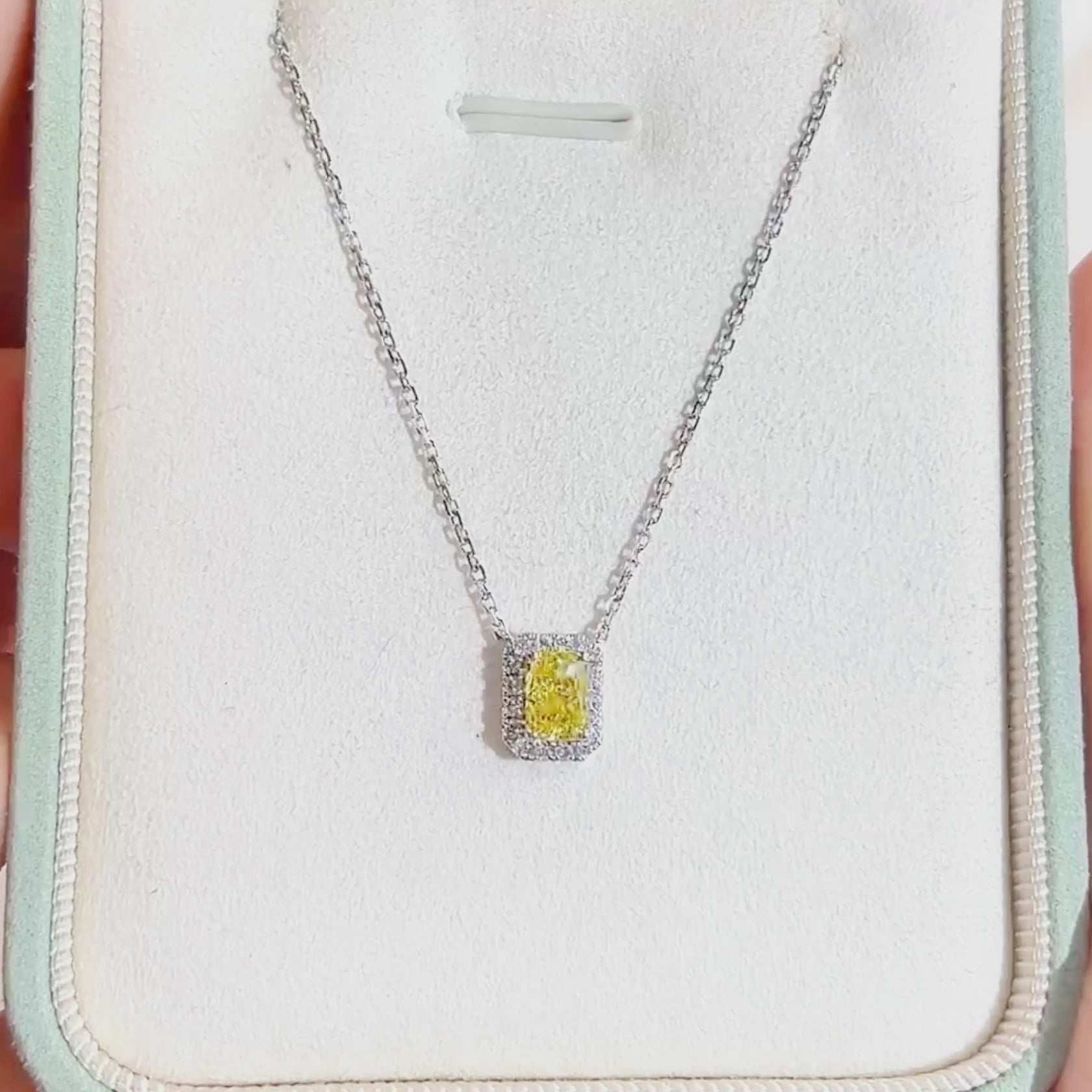 0.793ct Fancy Yellow Radiant Cut Lab Grown Diamond Necklace – 9K White Gold
