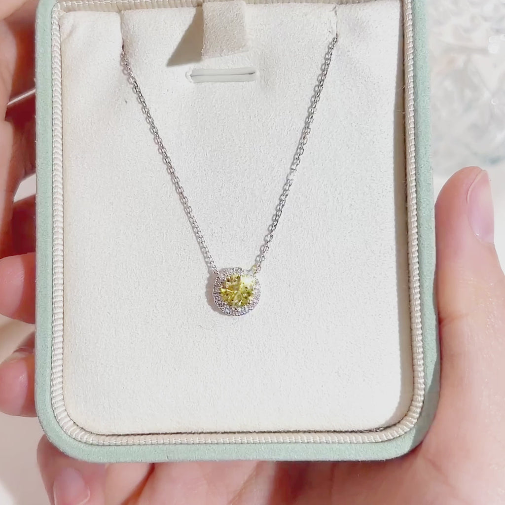 0.442ct Fancy Yellow Round Cut Lab Grown Diamond Necklace – 9K White Gold