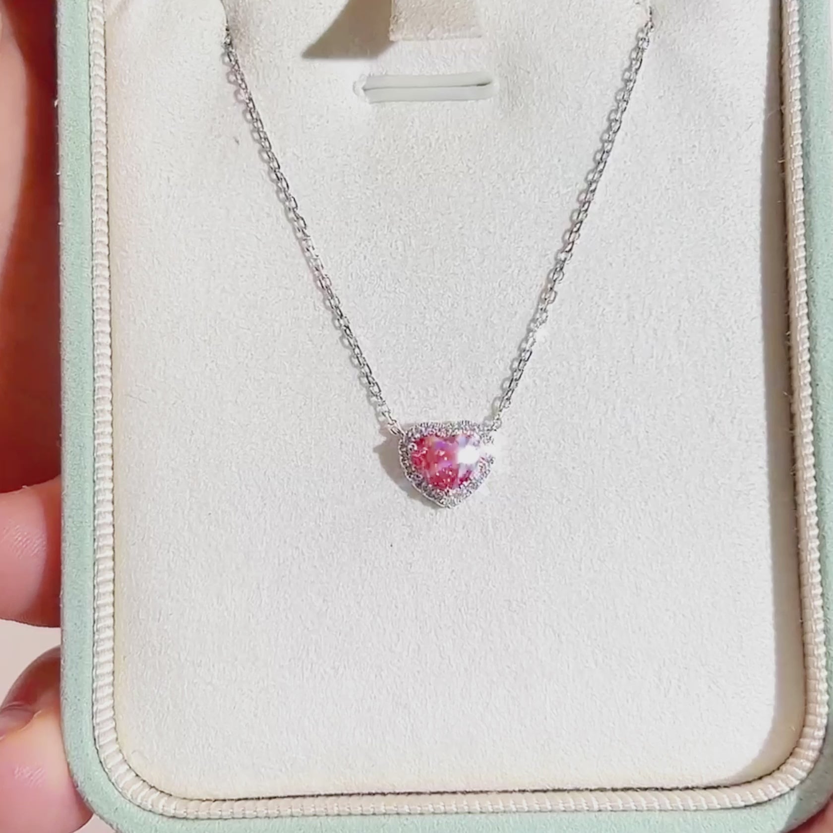 0.778ct Fancy Red Heart Cut Lab Grown Diamond Necklace – 9K White Gold with Diamond Halo